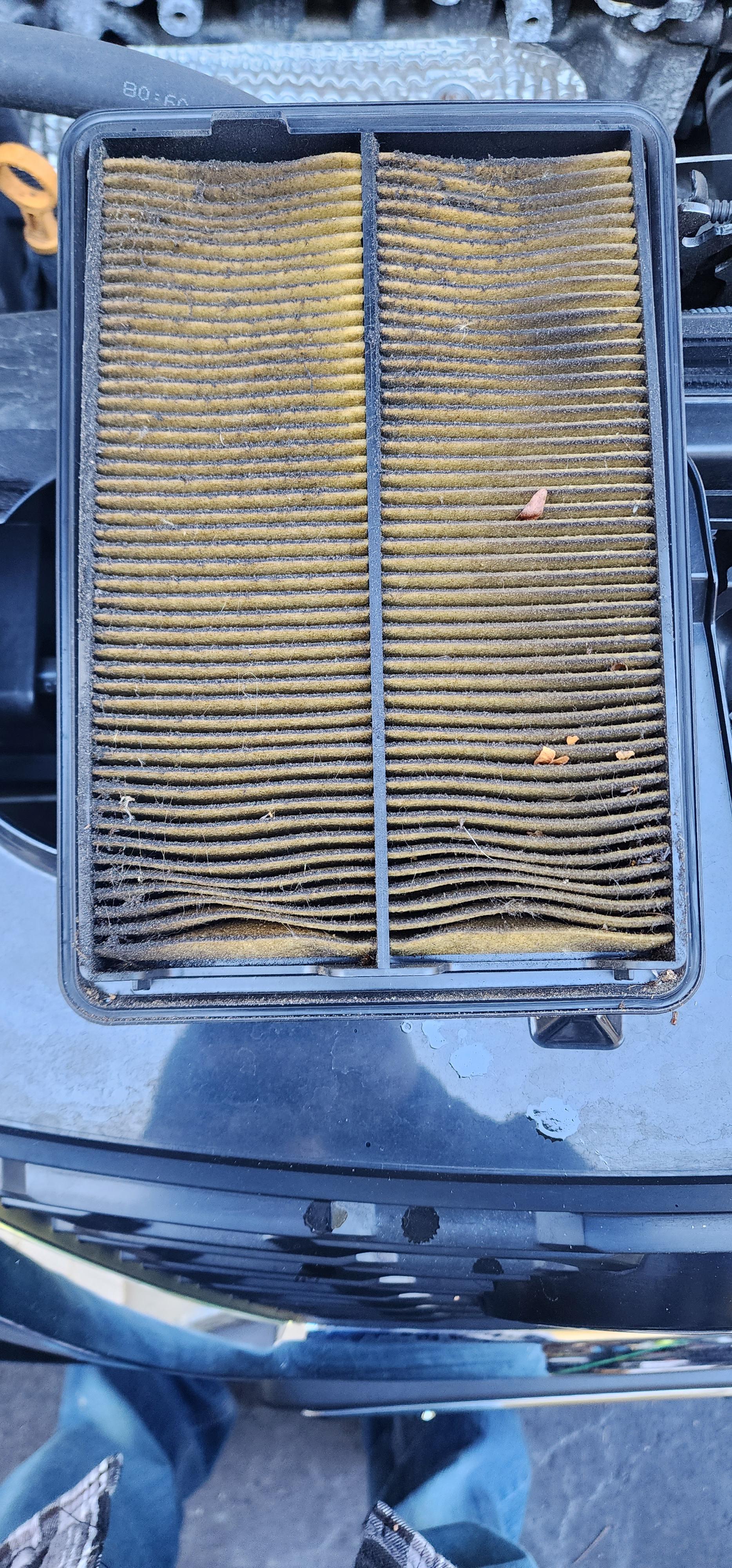 Engine air filter being inspected
